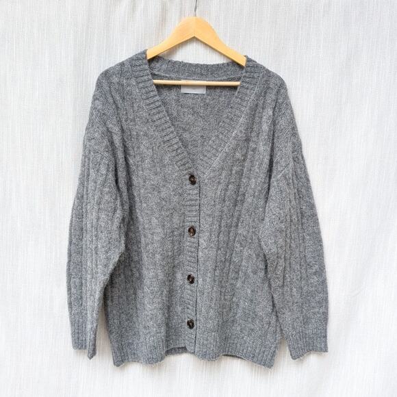 Modern Citizen Gray Wool/Alpaca Cable Knit Button Cardigan, size L - Picture 1 of 8